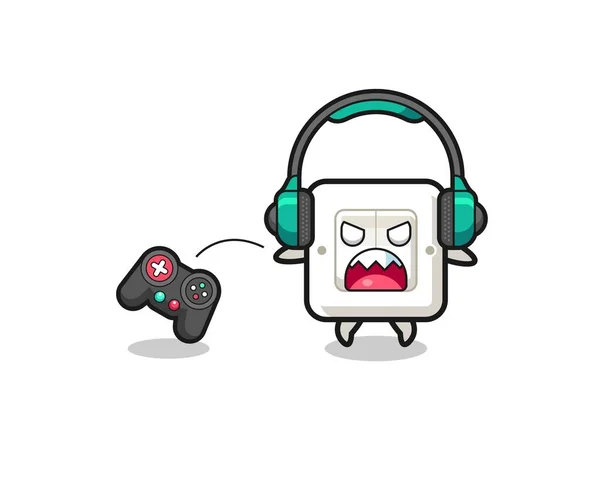 Light Switch Gamer Mascot Angry Cute Design — Vettoriale Stock
