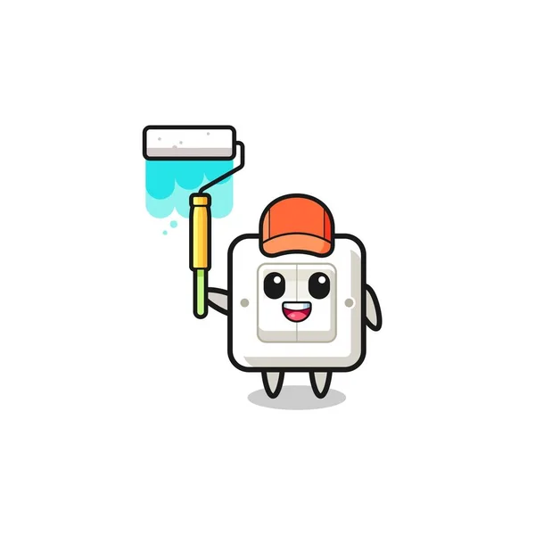 Light Switch Painter Mascot Paint Roller Cute Design —  Vetores de Stock