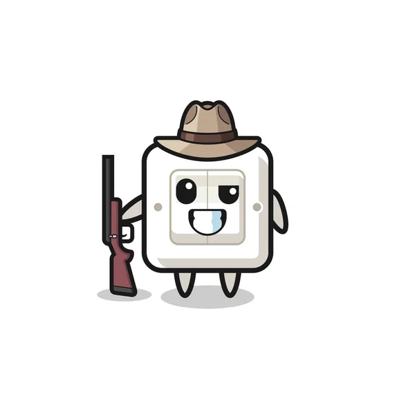 Lumière Interrupteur Chasseur Mascotte Tenant Pistolet Design Mignon — Image vectorielle