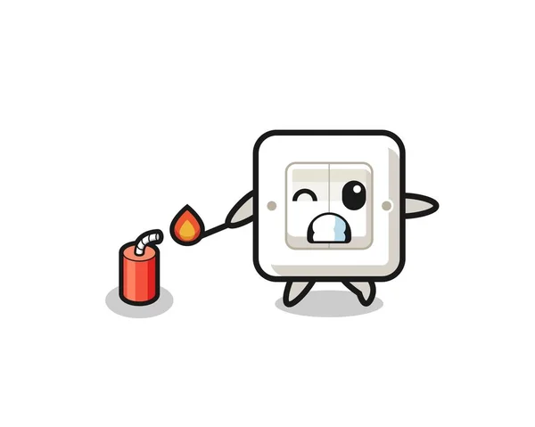 Light Switch Mascot Illustration Playing Firecracker Cute Design — Stock Vector