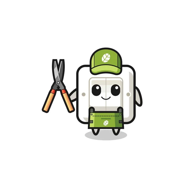Cute Light Switch Gardener Mascot Cute Design —  Vetores de Stock