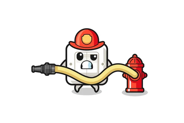 Light Switch Cartoon Firefighter Mascot Water Hose Cute Design — стоковый вектор