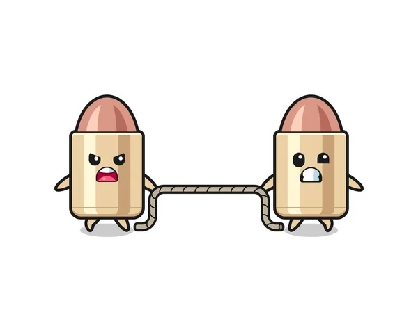 Cute Bullet Character Playing Tug War Game Cute Design — Stockvector