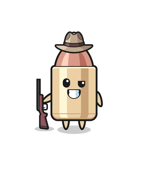 Bullet Hunter Mascot Holding Gun Cute Design — 스톡 벡터