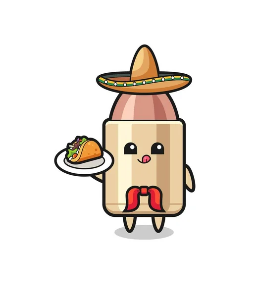 Bullet Mexican Chef Mascot Holding Taco Cute Design — Stock vektor