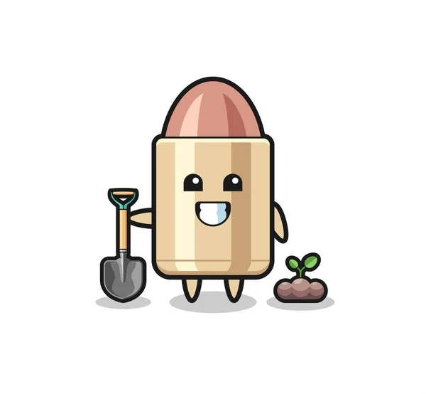 Cute Bullet Cartoon Planting Tree Seed Cute Design — стоковый вектор