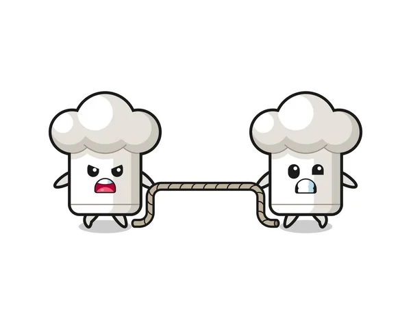 Cute Chef Hat Character Playing Tug War Game Cute Design — Stockový vektor