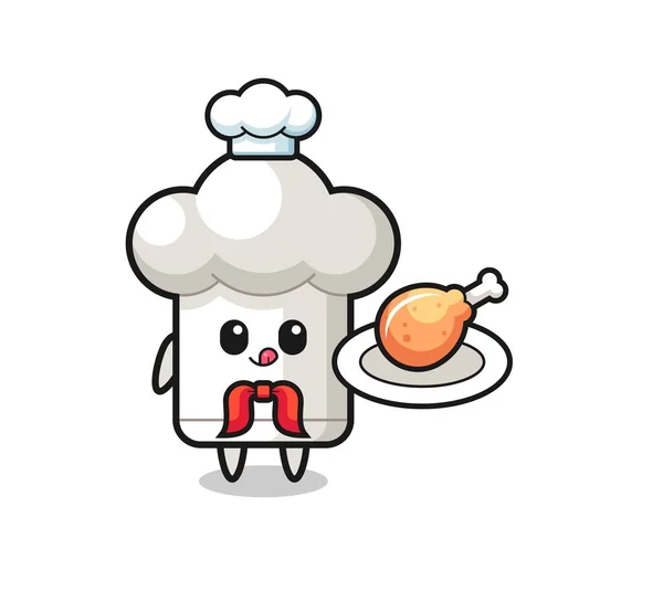 Chef Hat Fried Chicken Chef Cartoon Character Cute Design — стоковый вектор