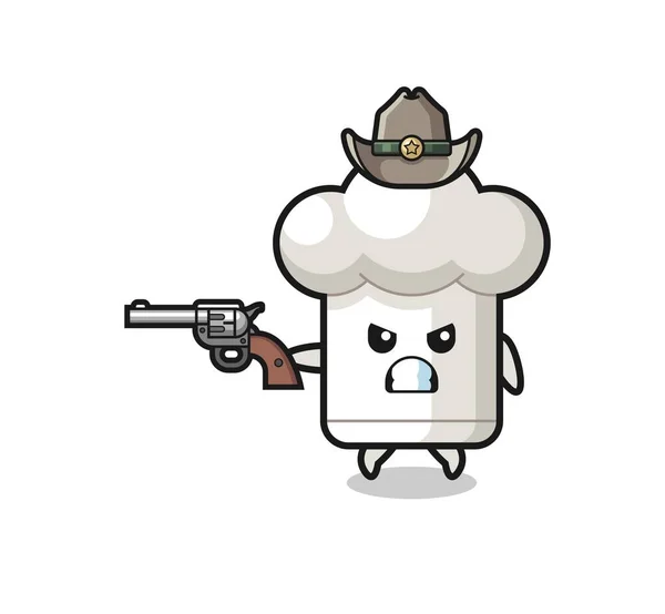 Chapeau Chef Cow Boy Tir Avec Pistolet Design Mignon — Image vectorielle