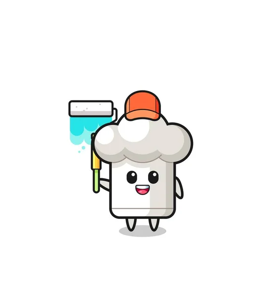 Chef Hat Painter Mascot Paint Roller Cute Design — Stok Vektör