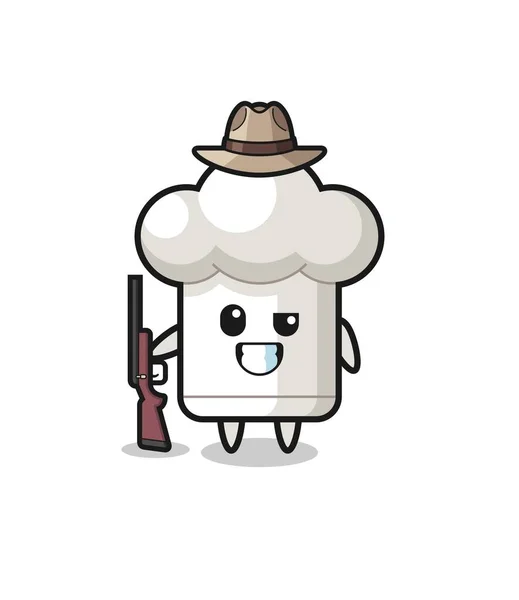 Chef Hat Hunter Mascot Holding Gun Cute Design — Stock Vector
