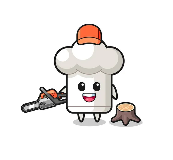 Chef Hat Lumberjack Character Holding Chainsaw Cute Design — 스톡 벡터