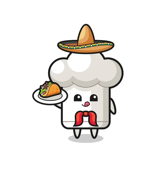 Chef Hat Mexican Chef Mascot Holding Taco Cute Design — Stock vektor