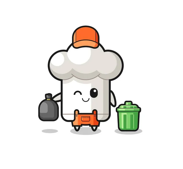 Mascot Cute Chef Hat Garbage Collector Cute Design — стоковый вектор