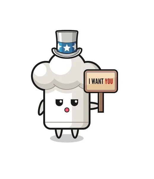 Chef Hat Cartoon Uncle Sam Holding Banner Want You Cute — Wektor stockowy