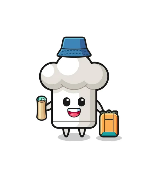 Chef Hat Mascot Character Hiker Cute Design — Vetor de Stock