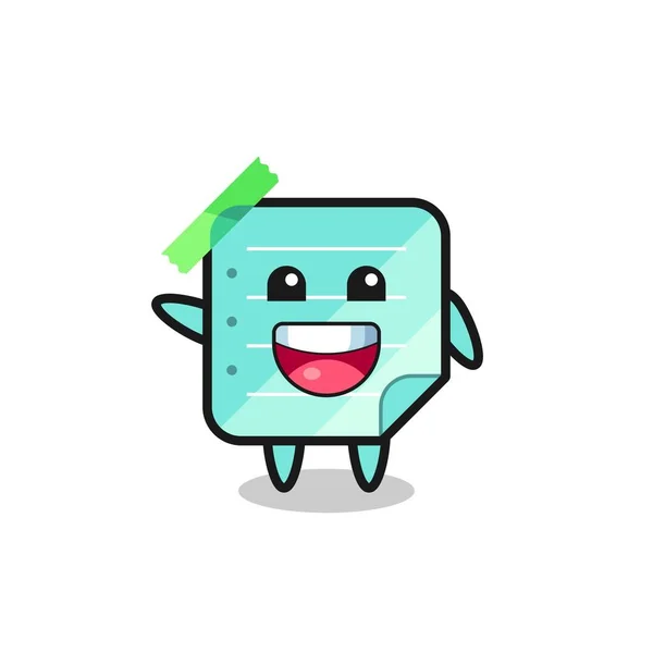 Happy Blue Sticky Notes Cute Mascot Character Cute Design — стоковый вектор