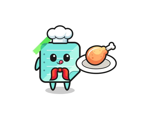 Blue Sticky Notes Fried Chicken Chef Cartoon Character Cute Design — Stockvektor