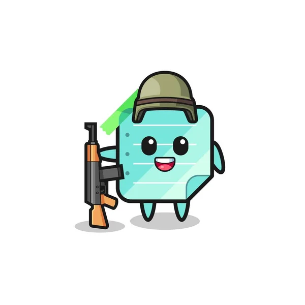Cute Blue Sticky Notes Mascot Soldier Cute Design — Stockvektor