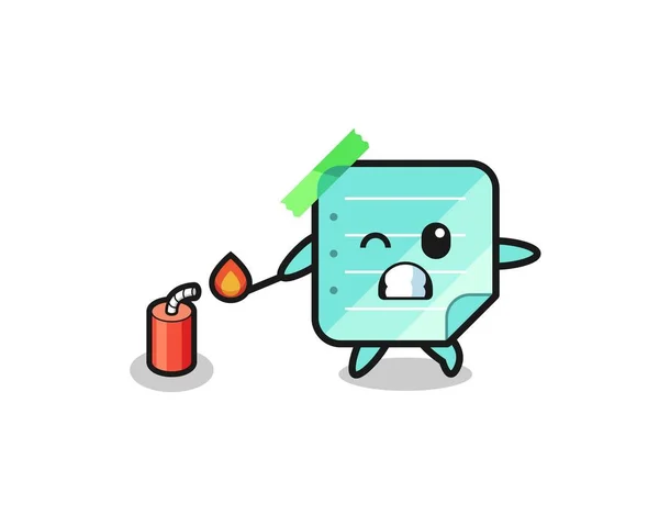 Blue Sticky Notes Mascot Illustration Playing Firecracker Cute Design — стоковый вектор