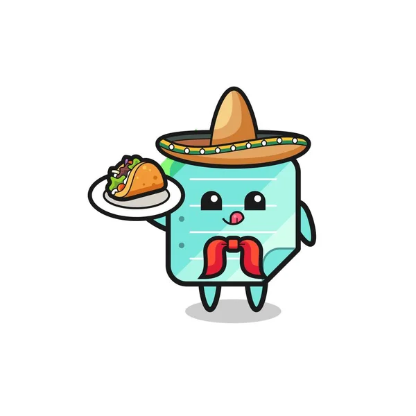 Blå Klibbiga Anteckningar Mexikansk Kock Maskot Håller Taco Söt Design — Stock vektor
