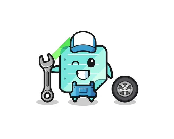 Blue Sticky Notes Character Mechanic Mascot Cute Design —  Vetores de Stock