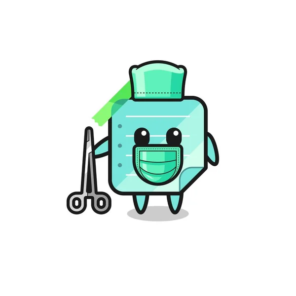 Surgeon Blue Sticky Notes Mascot Character Cute Design — Stockvektor