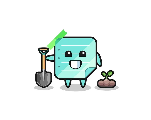 Cute Blue Sticky Notes Cartoon Planting Tree Seed Cute Design — Vettoriale Stock