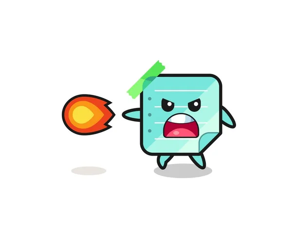 Cute Blue Sticky Notes Mascot Shooting Fire Power Cute Design — Image vectorielle