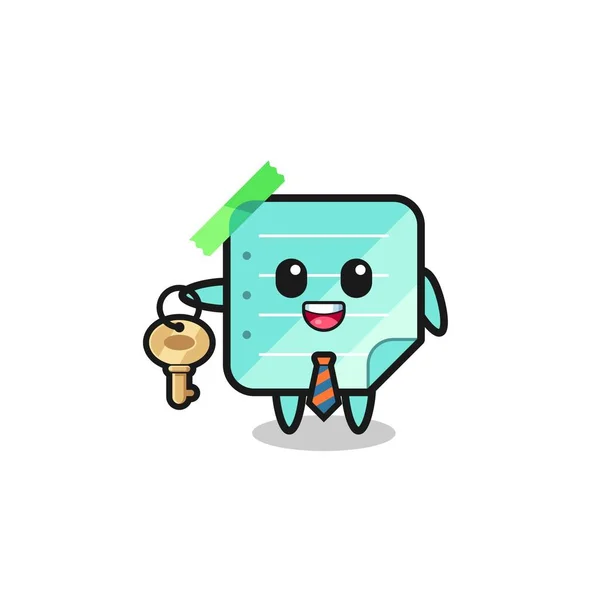 Cute Blue Sticky Notes Real Estate Agent Mascot Cute Design — Vector de stock