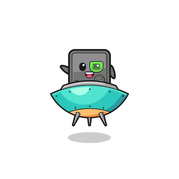 Safe Box Cartoon Riding Future Spaceship Cute Design — Stock vektor