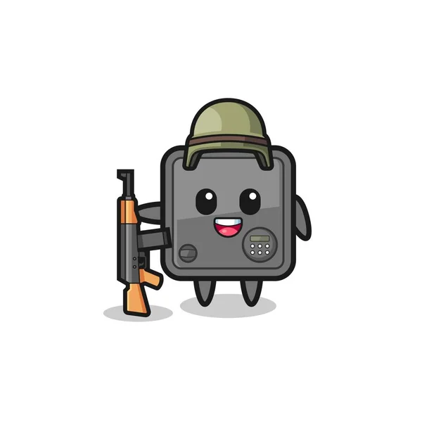 Cute Safe Box Mascot Soldier Cute Design — Vetor de Stock