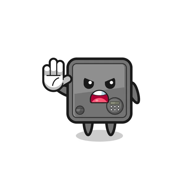 Safe Box Character Doing Stop Gesture Cute Design — Stockvector