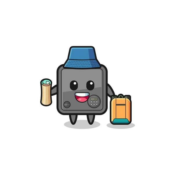 Safe Box Mascot Character Hiker Cute Design — 스톡 벡터