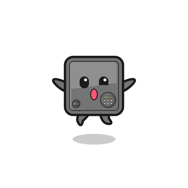 Safe Box Character Jumping Gesture Cute Design — Vetor de Stock