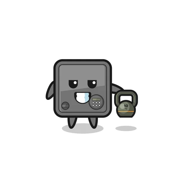 Safe Box Mascot Lifting Kettlebell Gym Cute Design — Image vectorielle