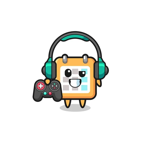 Calendar Gamer Mascot Holding Game Controller Cute Design — Wektor stockowy