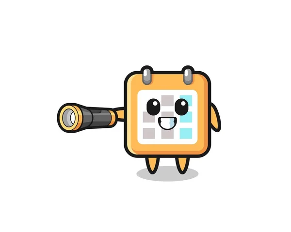 Calendar Mascot Holding Flashlight Cute Design — стоковый вектор