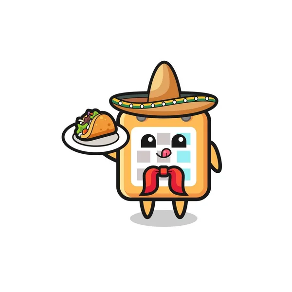 Calendar Mexican Chef Mascot Holding Taco Cute Design — Stock vektor