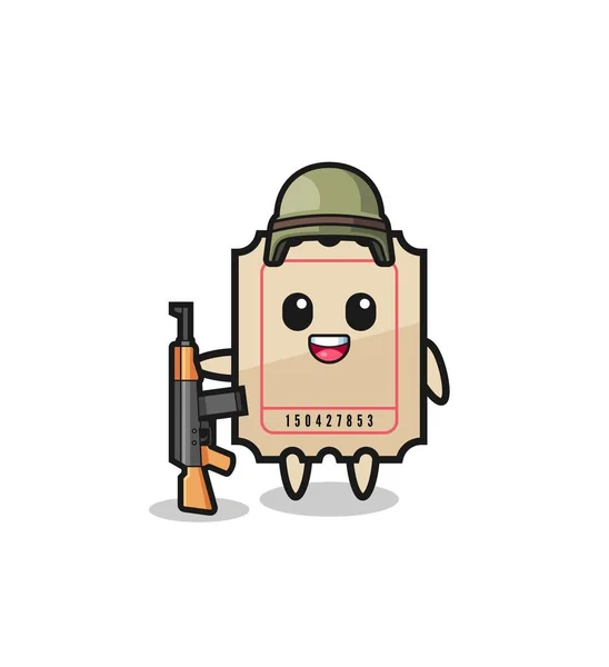 Lindo Boleto Mascota Como Soldado Lindo Diseño — Vector de stock