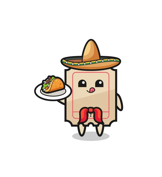 Biljett Mexikansk Kock Maskot Håller Taco Söt Design — Stock vektor