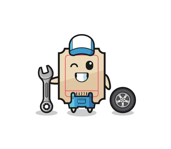 Ticket Character Mechanic Mascot Cute Design —  Vetores de Stock