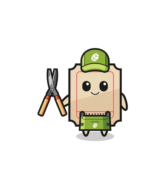 Cute Ticket Gardener Mascot Cute Design — Vetor de Stock