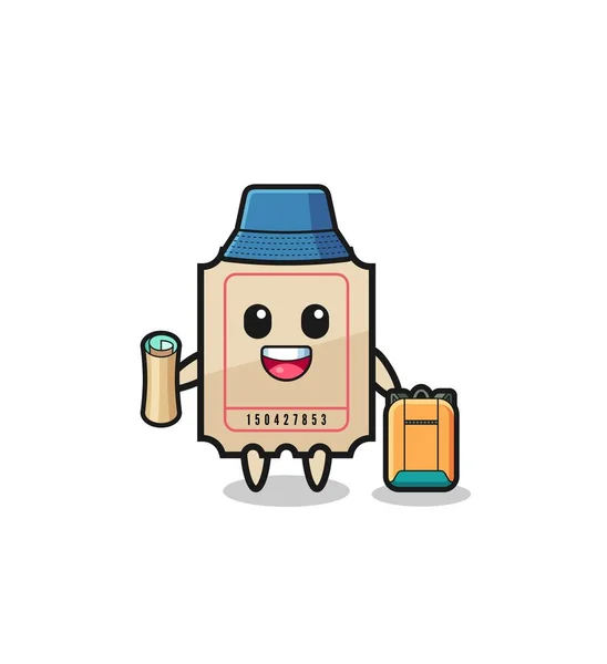 Ticket Mascot Character Hiker Cute Design —  Vetores de Stock