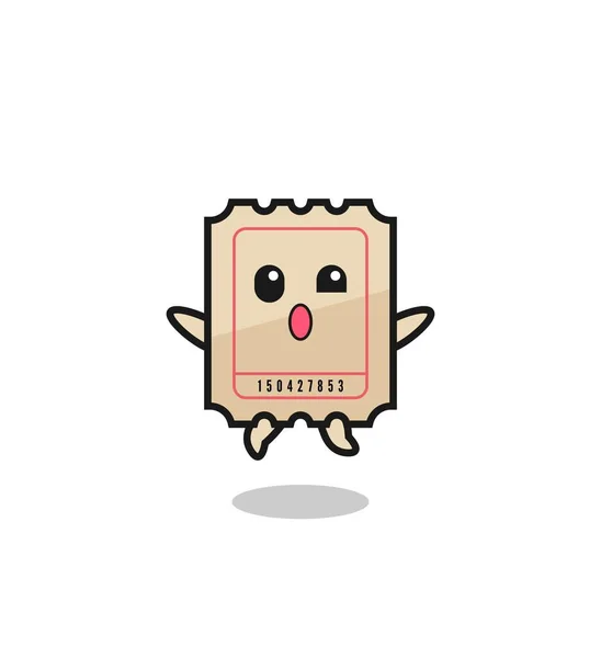 Ticket Character Jumping Gesture Cute Design — Stockový vektor