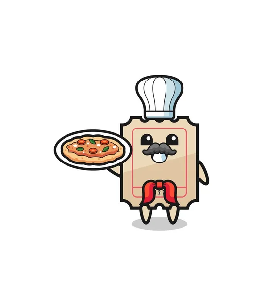 Ticket Character Italian Chef Mascot Cute Design — Vector de stock