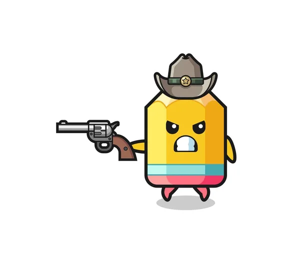 Pencil Cowboy Shooting Gun Cute Design — Stockový vektor