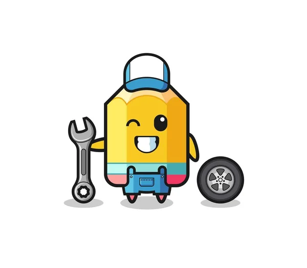 Pencil Character Mechanic Mascot Cute Design — 스톡 벡터