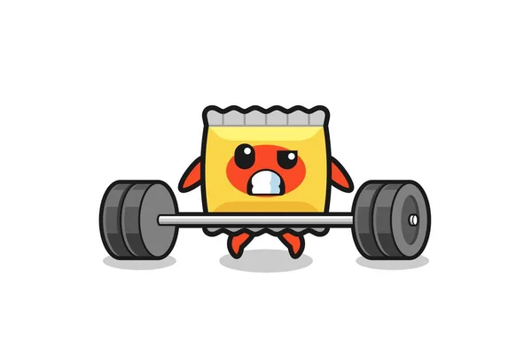 Cartoon Snack Lifting Barbell Cute Design — Vetor de Stock