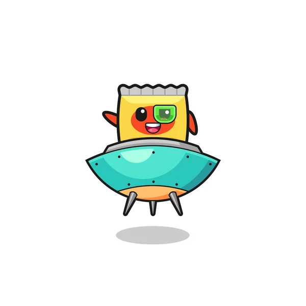 Snack Cartoon Riding Future Spaceship Cute Design — Stock vektor